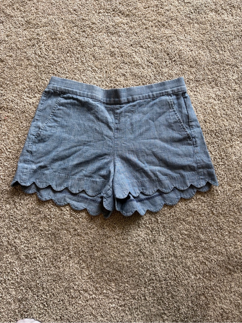 J Crew Scallop Hem Women's Linen-Blend Shorts in Light Blue